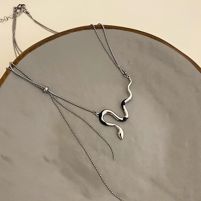 Snake Pendant Double-layered Chain Necklace For Women Couple Trendy Personality Hip Hop Simple Birthday Jewelry Gifts CDN