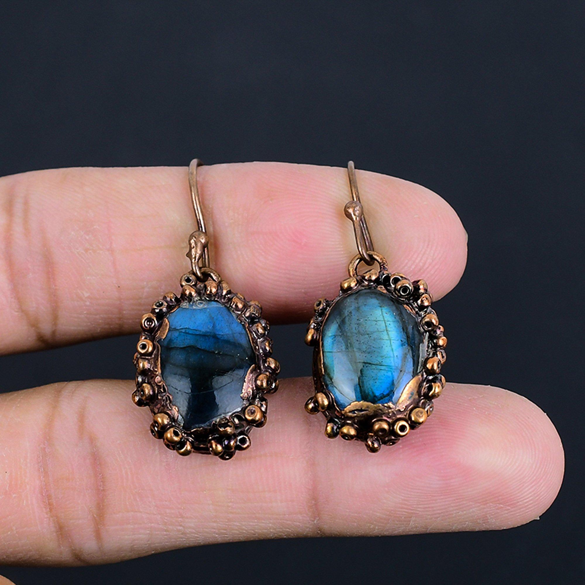 

Серьги из лабрадорита с медным гальванопокрытием, Ювелирные изделия ручной работы с драгоценными камнями, Подарки для жены, Совершенно новые серьги 2.55 Inches