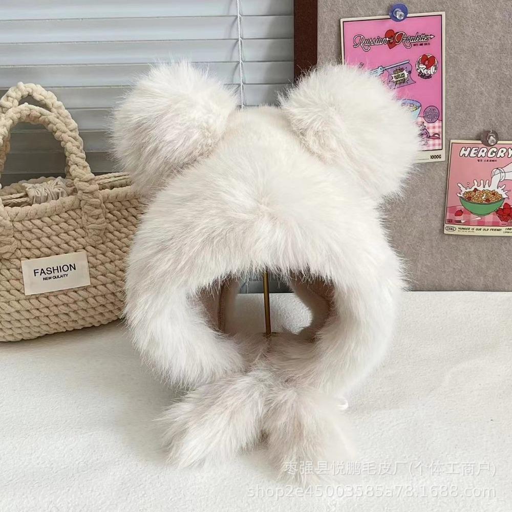 New Warm Winter Hat Ear Protection Velvet Bear Ears Hat Antlers Rabbit Ear Woolen Bucket Hat Women