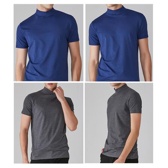 Heren Halve Hoge Kraag Slim Fit T-shirt Zomer Casual Korte Mouw Effen Kleur Elastisch Dun Pullover T-shirt