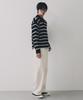 NODU Multi-Color Block Collared Stripe Knit T-Shirt [Black]