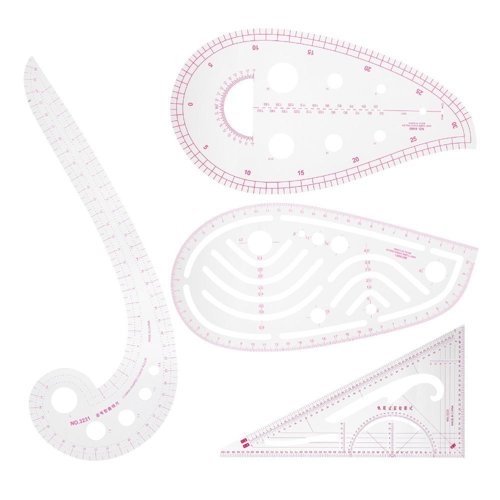 4Pcs Multi-Function Curve Ruler Set Shaped Design Pattern Making Ruler Sewing Ruler Kit For Tailors