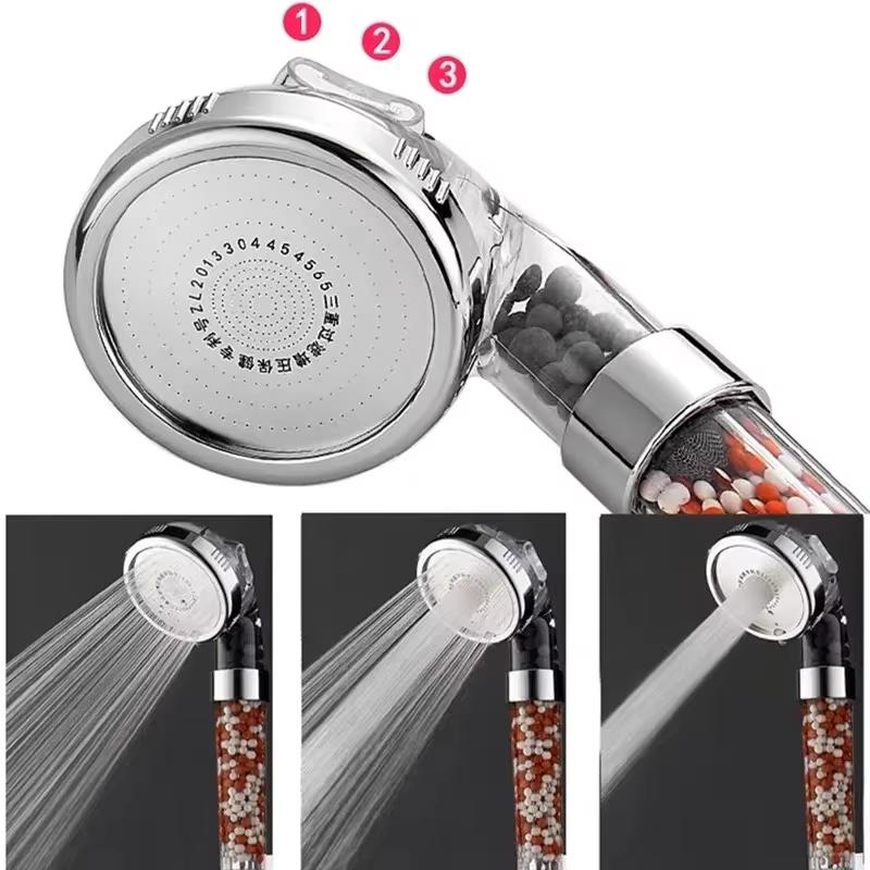 Bathroom Mineral Anion Stones Filter Shower Head 3 Modes Handheld High Pressure Water Saving Showerhead Bathroom Accessories