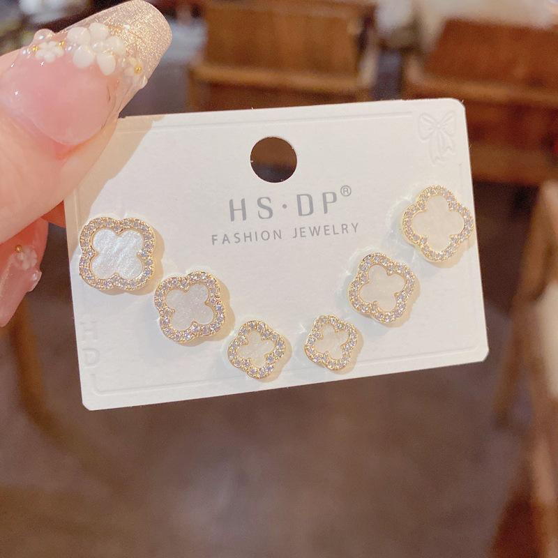 Damen-Ohrring-Set mit vierblättrigem Kleeblatt und Zirkonia – S925 Silber, stilvoll und schlicht