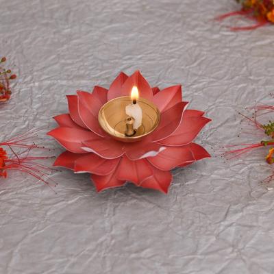 Lotus Diya Pooja Oljelampe - Diwali Hjemmedekorasjonsartikler, Stor Metall Håndmalt Deepak - Hjemmetempel Puja Artikler Dekor