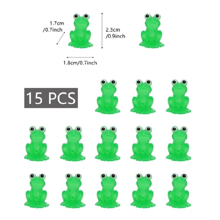 15Pcs Glowing Frogs Figurines Green Resins Miniature Animal Figures Toy for Garden Landscape and Home Desk Decoration
