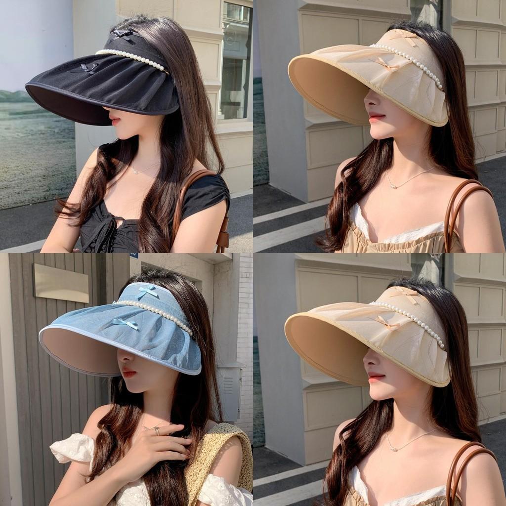 Summer Sun Protection Hat With Large Brim And Pearl Bow For Womens Outdoor Sunshade