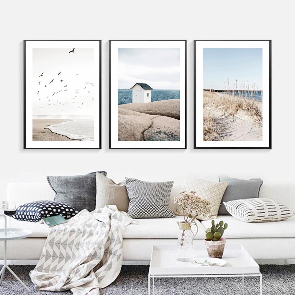 Calm Beach In the Reed Landscape Poster Print Grass Archipelago Canvas Art Painting Seascape Picture Living Room Wall Decoration No Frame