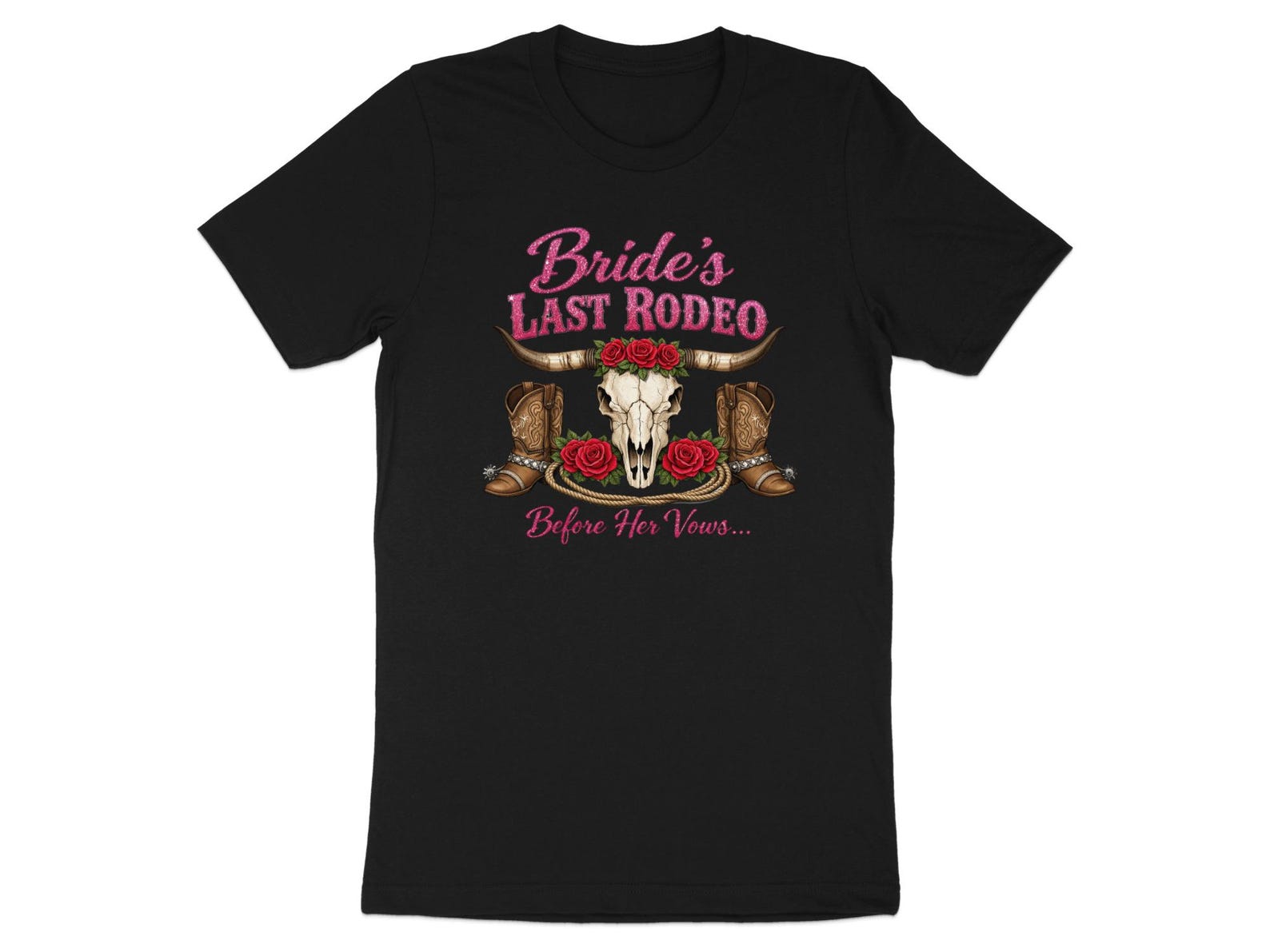 Bride s Last Rodeo T-Shirt, Western Bachelorette Party Tee, Cowgirl Bridal Shirt, Skull Roses Boots S