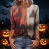 Women's Casual Halloween Print Round Neck Three Quarter Sleeve T Shirt Top Loose Fit Comfortable Fabric Seasonal Design