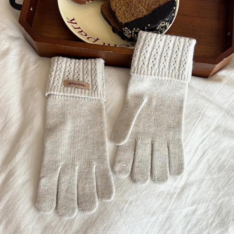 High Quality Knitted Gloves For Women Missing Fingers Touch Screen Protector Gloves Simple Washable Full Finger Gloves