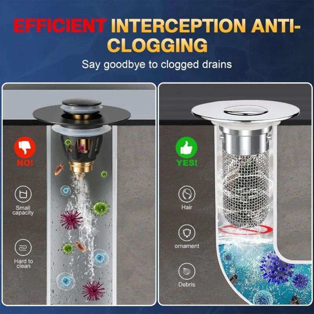 Bounce Core Pop-up Sink Drain No Overflow Sink Drain Plug Durable Wash Basin Drain Filter  Bathtub