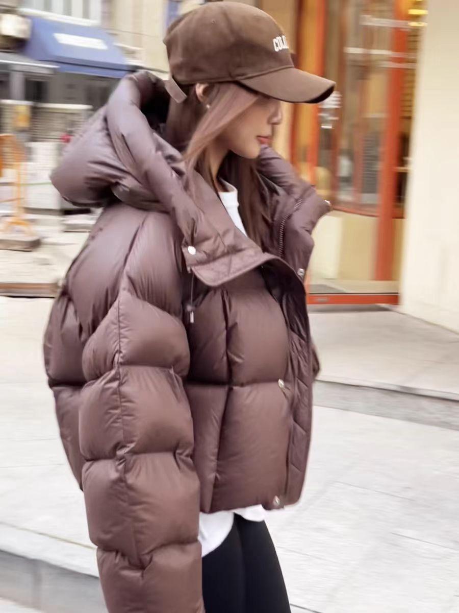 

Модне зимове пальто з капюшоном Bread для жінок, рожевий солодкий одяг M темно-коричневого кольору