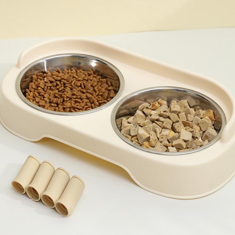 Stainless Steel Pet Bowl Sofa  Feeding With Base Food Water Separation Cats Double Bowl Fashion Feeding Large Capacity
