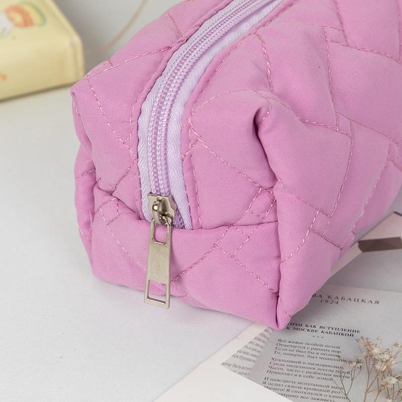 Large Capacity Pen Bag Organizer Simple Solid Color Quilted Pencil Case Cosmetic Bag Stationery Storage Pouch School Supplies