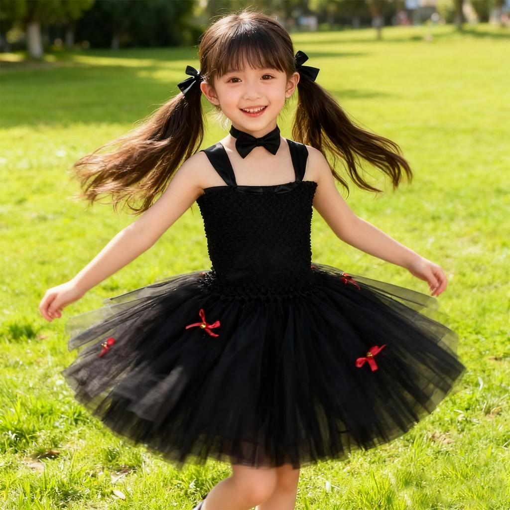 AOTYP Black Cat Cosplay Costume for Cute Halloween Costume with Perfect for and Black 140 Kids, Girls, Dress, Headband, Tail, Dance, Theater, Stage,