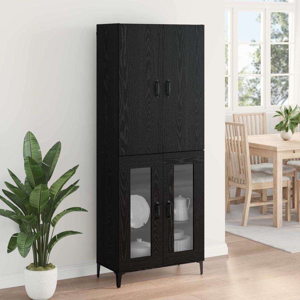 Highboard in Black Oak Look 69.5 x 34 x 180 cm Engineered Wood