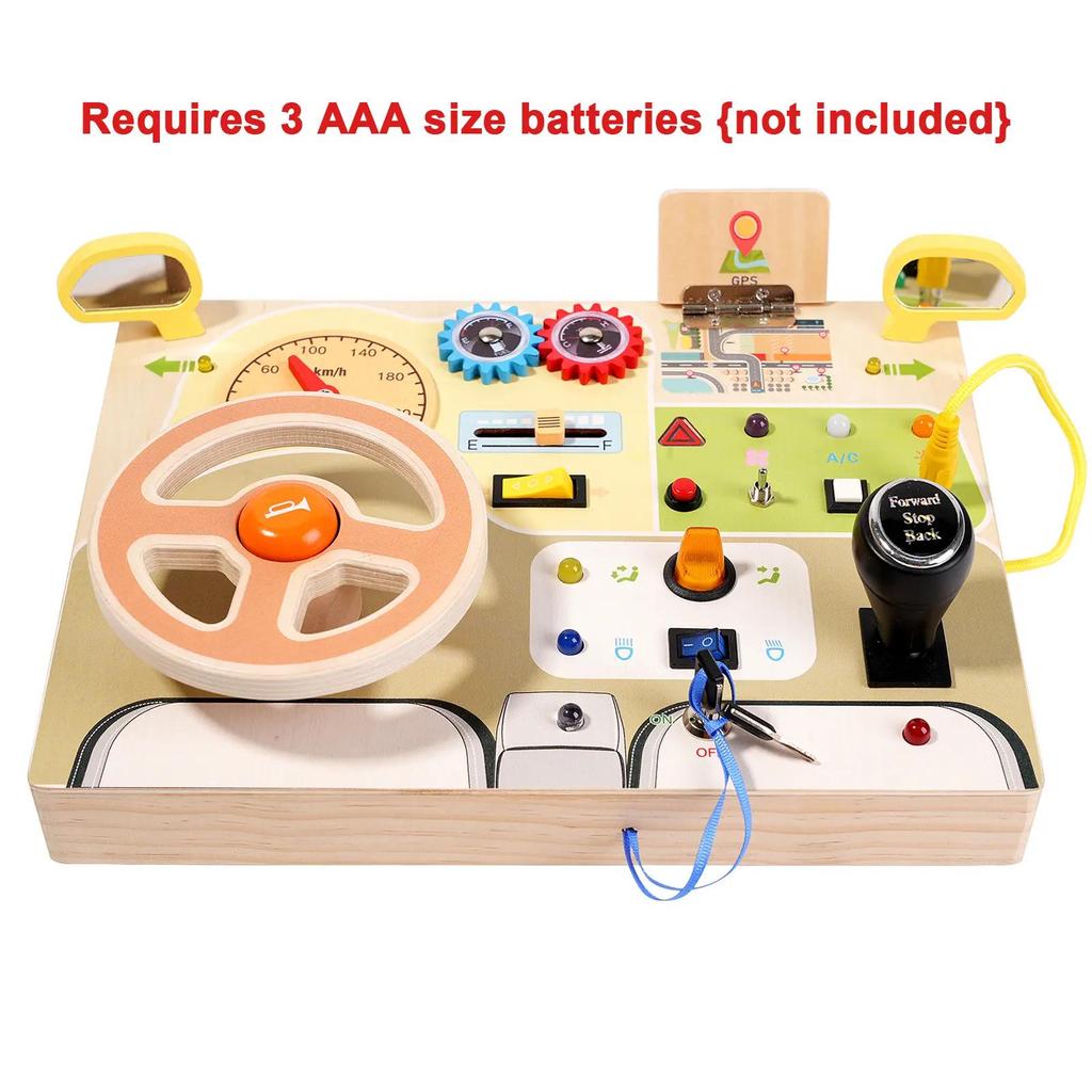Luminous Wooden Busy Board Switch Toy for Children's Early Education and Fine Motor Skills Development.