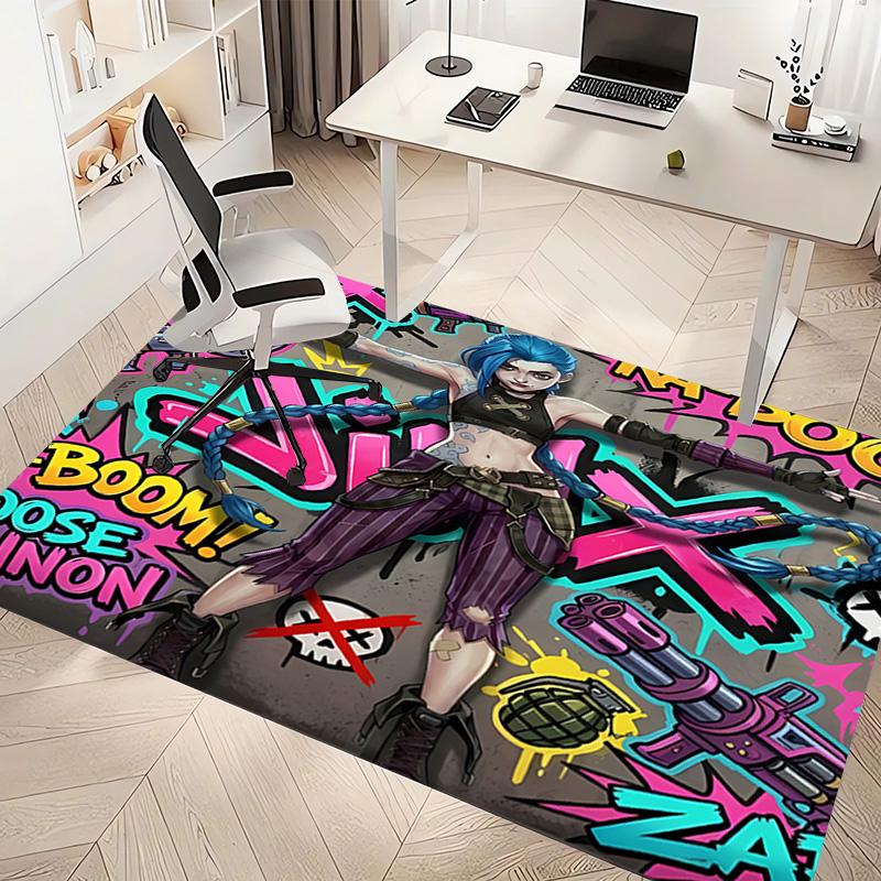 League of Legends Jinx Print Area Rug - Soft,Washable Non-Slip Indoor Mat,Living Room,Home Office Decorative Rug
