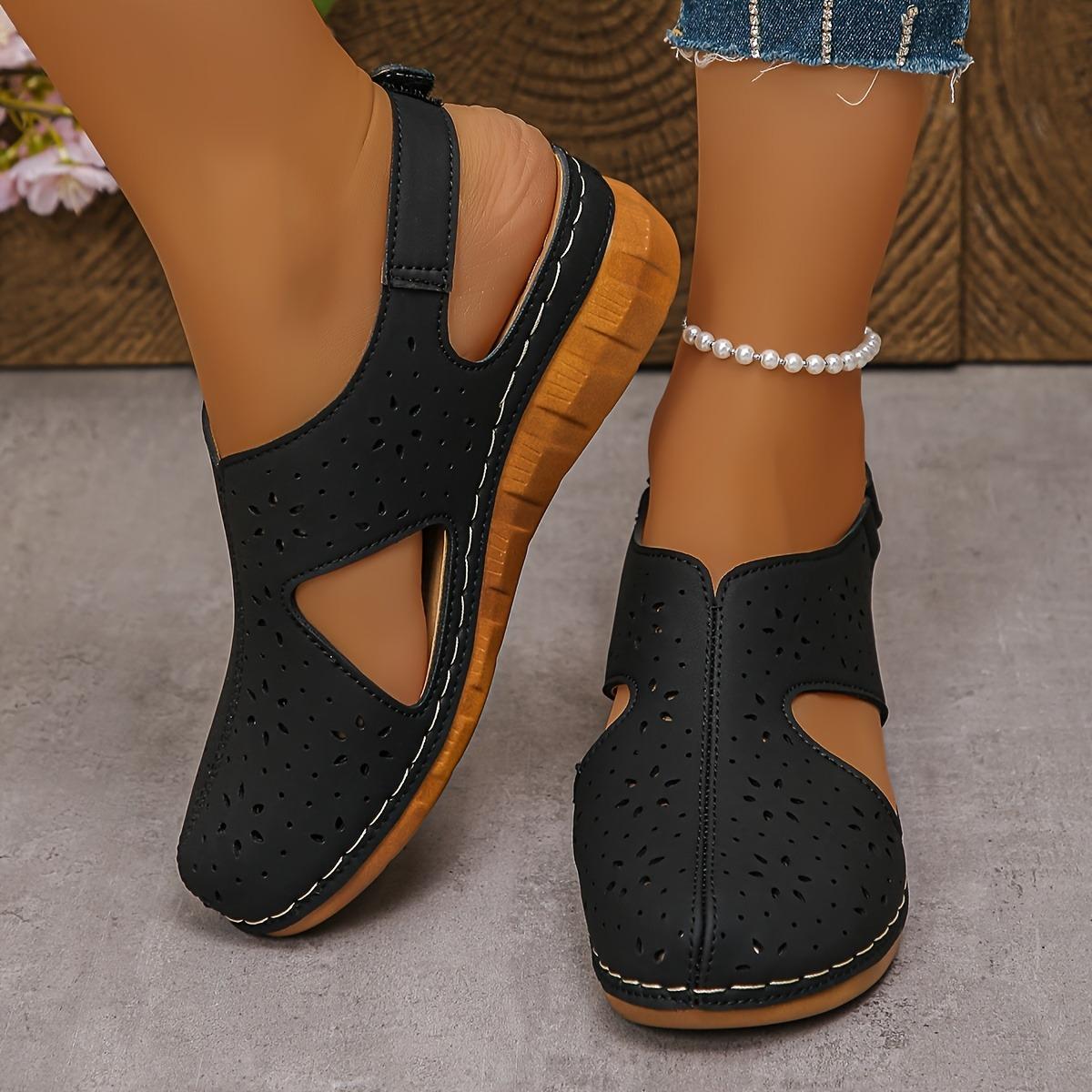 

Женские регулируемые сандалии на танкетке на липучке - Дышащие, с толстой подошвой, противоскользящие, удобный дизайн с закрытым носком для лета, модные ремешковые туфли 39 чёрный