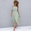 Vestido Casual de Verão Feminino Floral Cintura Alta Manga Curta Irregular Longo Decote Assimétrico S-XL