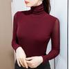 Autumn Winter New Top High Neck Lace Mesh Bottoming Shirt Women's Solid Color Long Sleeve Tshirt M-4XL