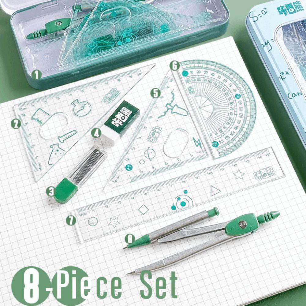 8Pcs/Set Multifunctional Ruler Compass Set Student Stationery Gift Student Drawing