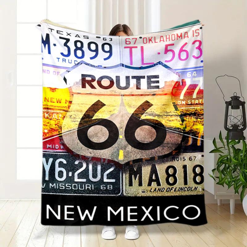 1PC Highway 66 Pattern Blanket, All Season Lightweight Home Office Outdoor Nap Multifunctional Blanket