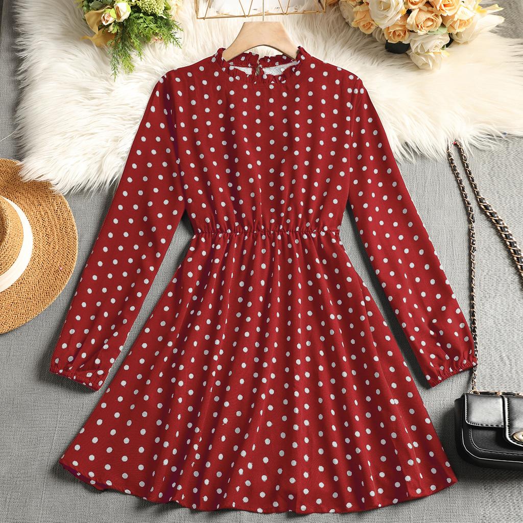 European and American autumn and winter temperament polka dot dress women's clothing waist long sleeves fashion casual dress