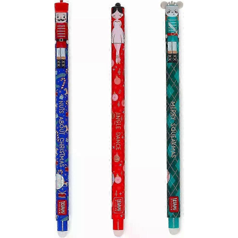 Legami El Cascanueces Juego de 3 Bolígrafos de Gel Borrables Edición Limitada de Navidad Azul, Rojo, Verde Juego de Regalo de Navidad-hh