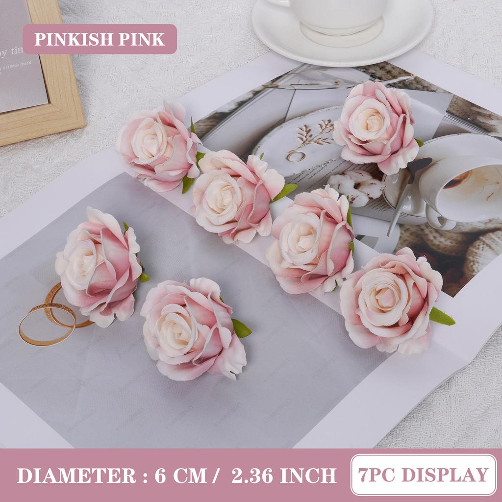 7pcs 6CM Silk Rose Heads Vintage Artificial Flowers Wedding DIY Wreath Garland Accessories DIY Gifts Box Scrapbooks Decor