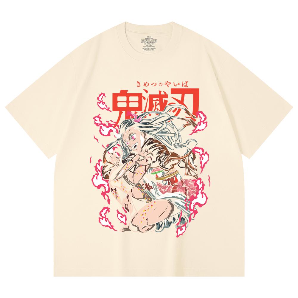 230 Gsm 100% Cotton Demon Slayer V71 Nezuko Demon Print Unisex Heavy Cotton T Shirt XS абрикосовый