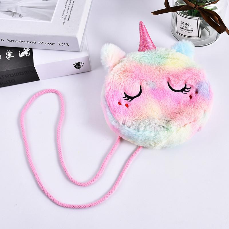 Trendy Big Eyed Unicorn Plush Crossbody Bag Stylish Round Shoulder Pouch