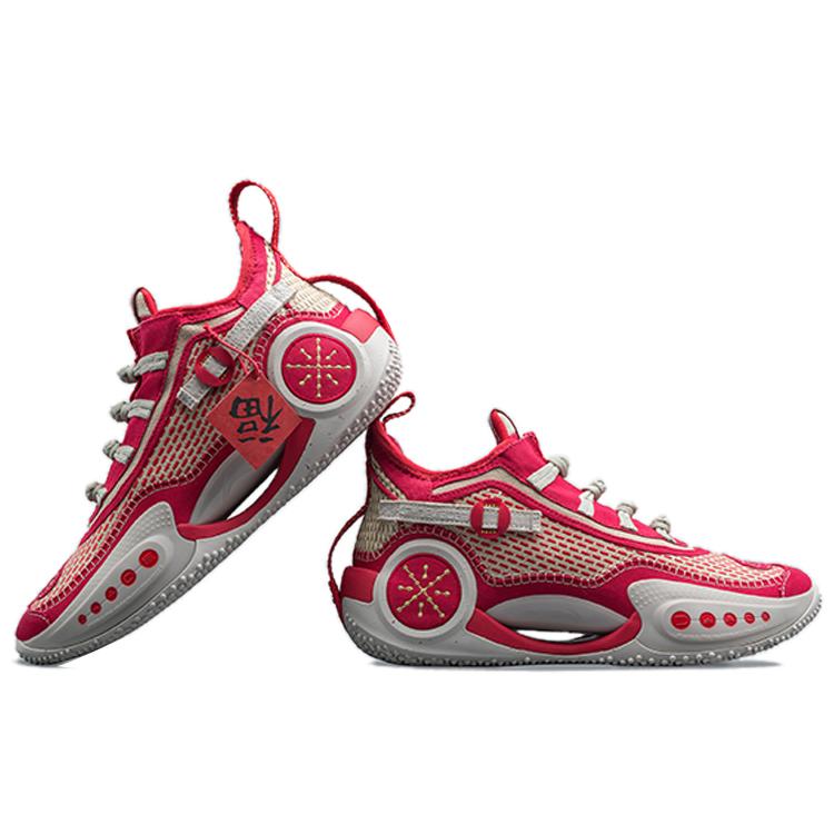 Li Ning WOW 9 Odolné proti oděru Protiskluzové Středně vysoké Výkonnostní basketbalové boty Pánské Získat Červená ABAR119-2()