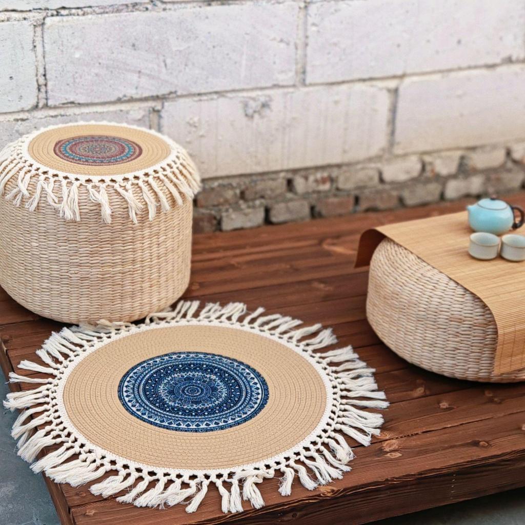 Round Tatami Floor Cushion for Reading, Meditation, and More