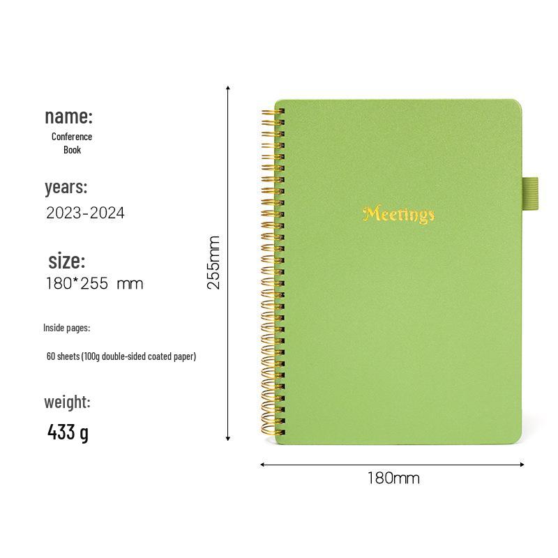 Cross-Border English Meeting Minutes & Office Notebook for Business, Party, Student Use зелёный