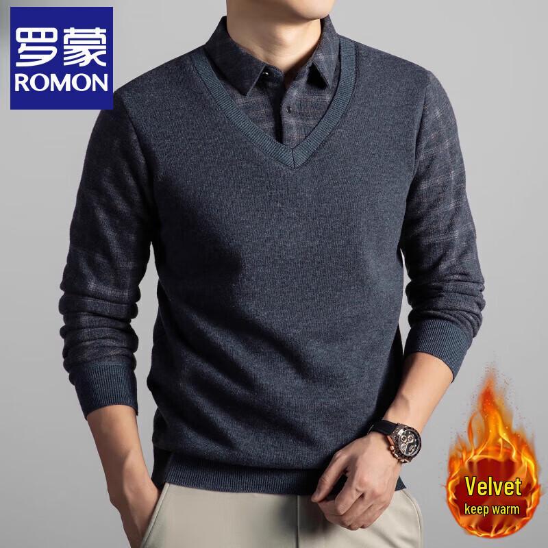 

Luomeng Men s Faux Layered Wool Blend Thermal Sweater 4XL