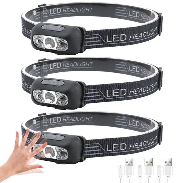 Mini nabíjecí výkonná čelová svítilna s USB hlavovou svítilnou Svítilna Světlomety LED Head Light Camping Search Light