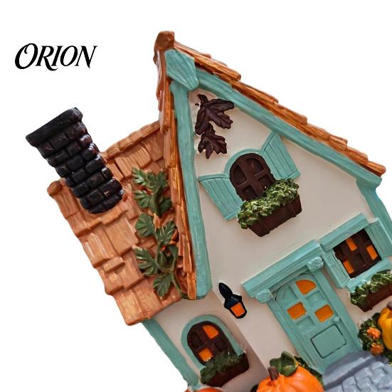 Autumn Leaves Lighted House Ornament Vintage Light-Up Pumpkins Cottage, Halloween Manor Figurine, Decor Indoor, Bookshelf Fall Spooky Table