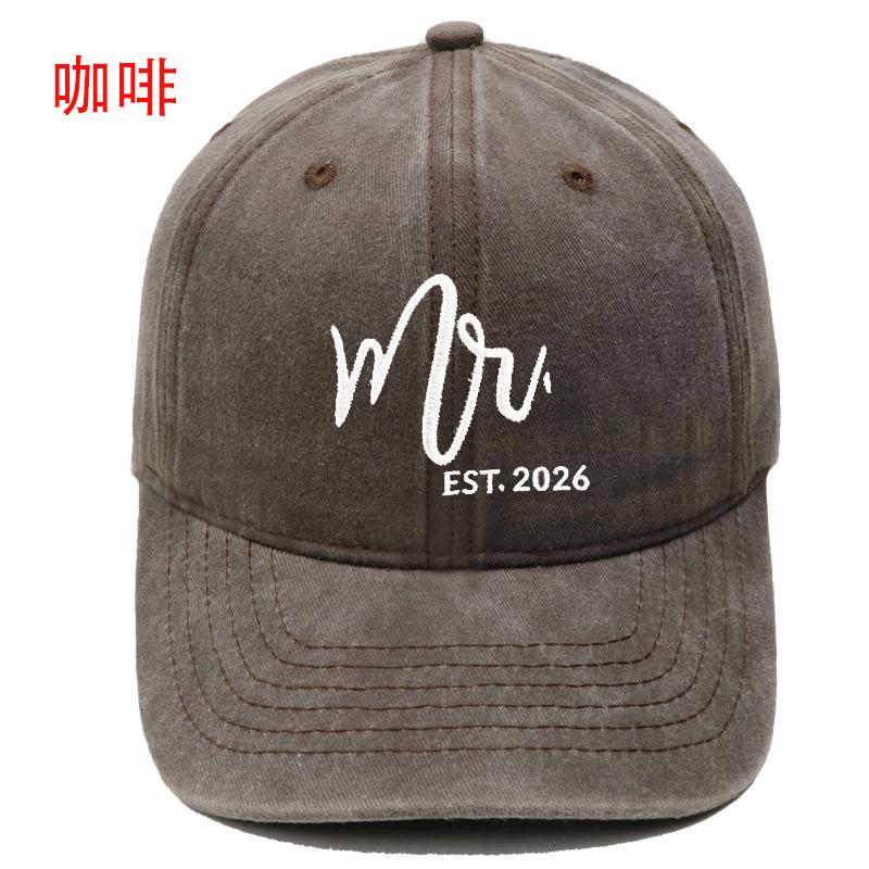 Popular Mr. Mrs. Embroidered Baseball Cap Washed Retro Male and Female Couples Casual Outdoor Sun Hat