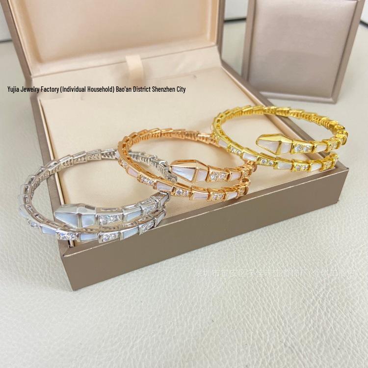 Seiko 18K Gold & Diamond Snake Bracelet: Women's 925 Sterling Silver, Double Circle, Mother-of-Pearl Inlay.