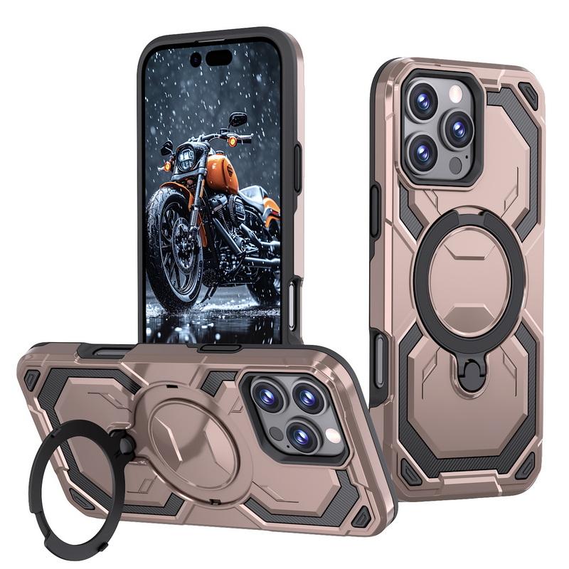 Metal Bracket Wireless Charge Magnetic Case For iPhone 16 Pro Max 15 Pro 14 13 12 11 360 Ring Stand Shockproof for Magsafe Phone Cover