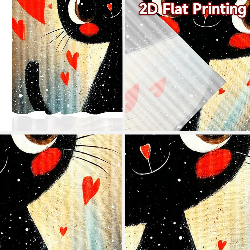 2D-Flachdruck 2 Stück Party-Vorhänge Süße Schwarze Katze Herzen Digital Bedruckte Polyester-Vorhänge Feiertagsdekorationen Perfekt für