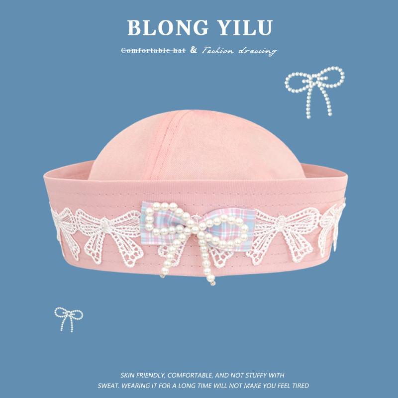 Sailor Hat With Bow Mesh Breathable Cotton For Summer And Spring Wear