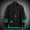 Men's Spring and Summer Short-sleeved Casual Fashion Color Blocking Fake Two-piece Seven-minute Sleeve T-shirt