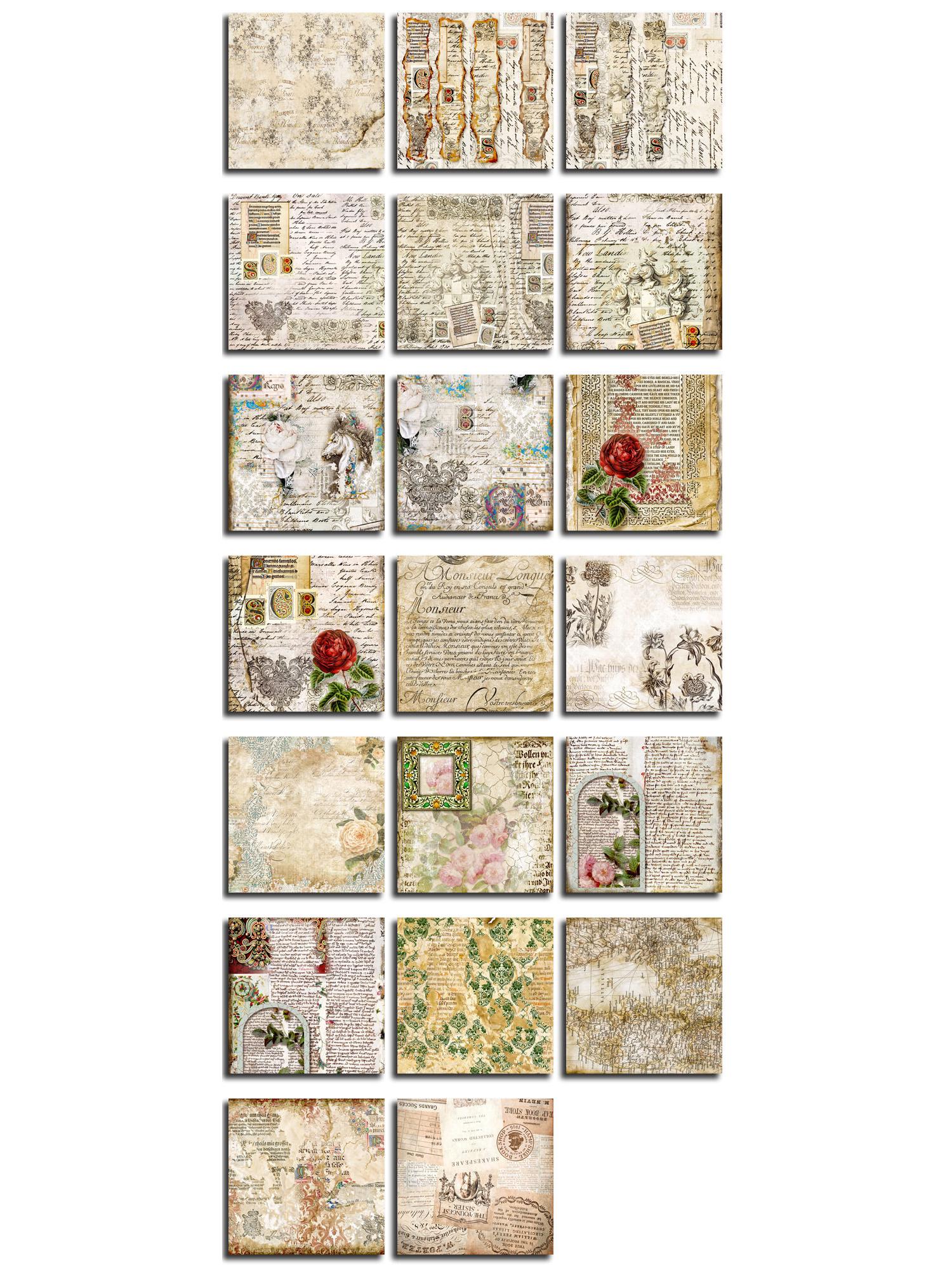 Бумага для фона «Роза» из серии «Ретро» - 20 листов для коллажа и украшения дневника