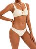 Solid Wide Strap Ruched Fabric Sexy Two Piece Bikini Set Comfortable Elegant Swimwear