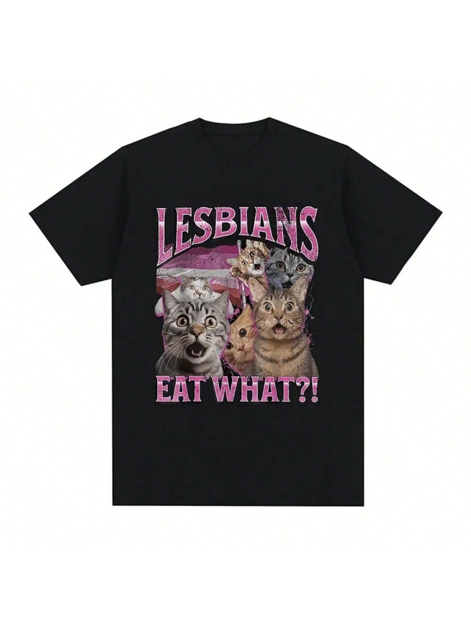 Eat What Funny Cat Creative Graphic Printed Humor Summer T Shirt Wounisex Fashion T-Shirt Casual Short Sleeve S разноцветный