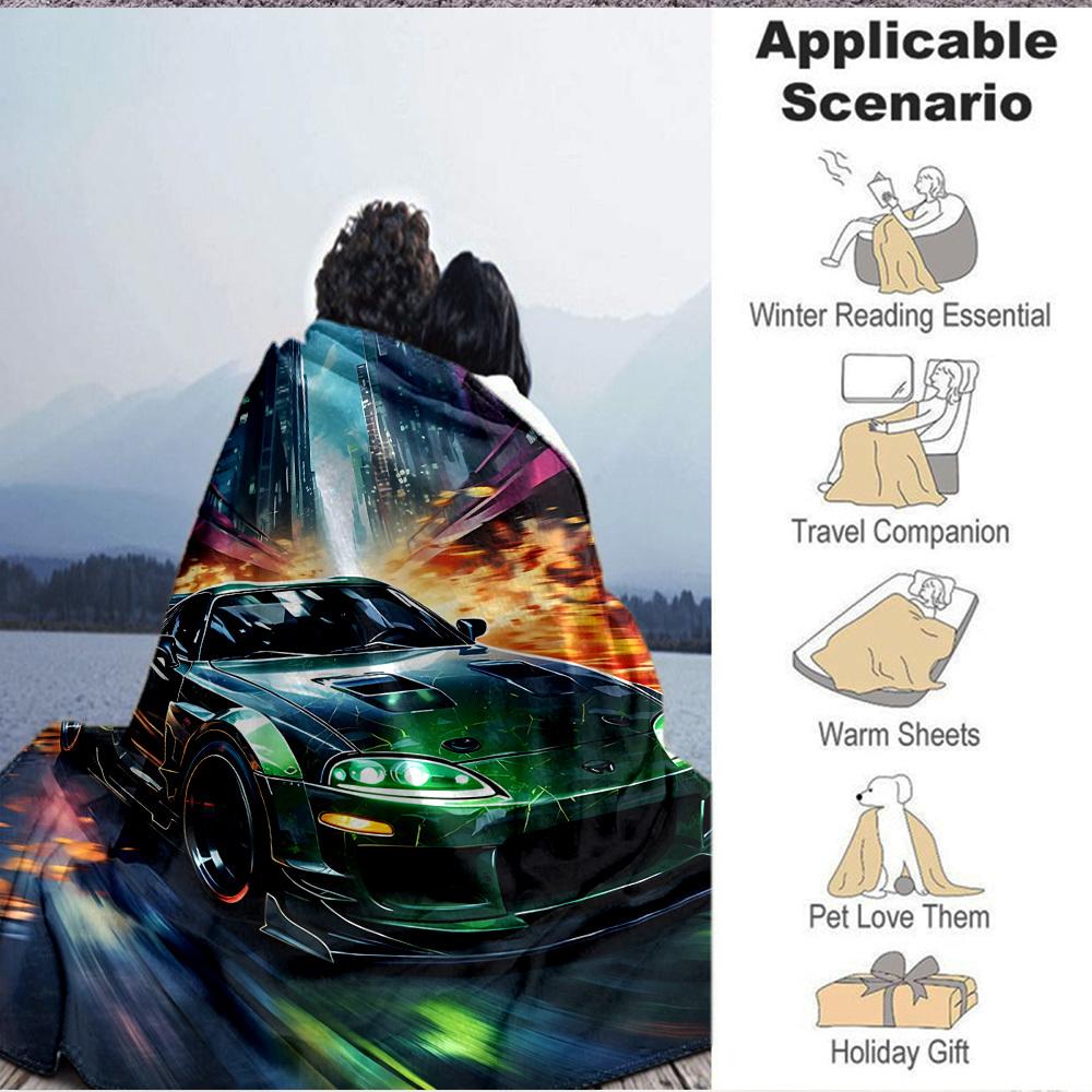 1PC Green Sports Car Blanket, Throw For Sofa, Bed, Travel, Camping, Livingroom,