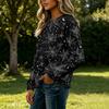 Women's Flannel Long Sleeve Top with Halloween Print Neck Pullover Shirt
